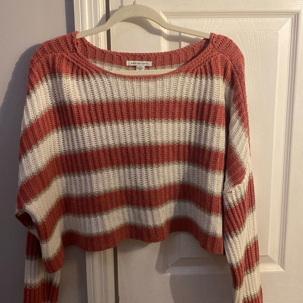 American Eagle Pink and white Sweater